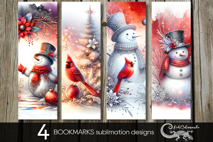 Cute Christmas Snowman | 4 Xmas bookmarks sublimation P2