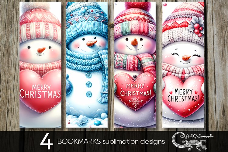 Christmas snowman | 4 Xmas bookmarks sublimation design PL2