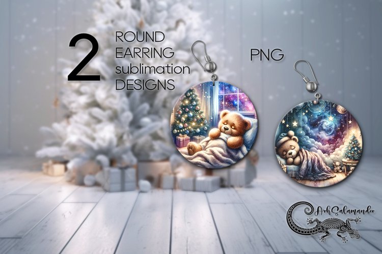 Sleeping baby animals | 2 xmas Sublimation round earring2