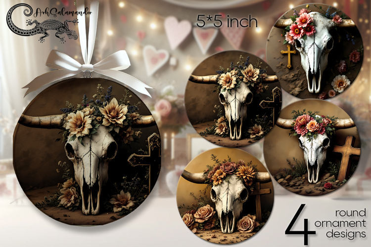 Halloween cow | 4 round ornaments sublimation designs P2