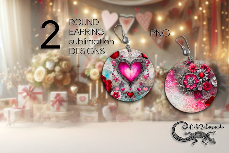Valentine vintage hearts | 2 Sublimation round earring PL2