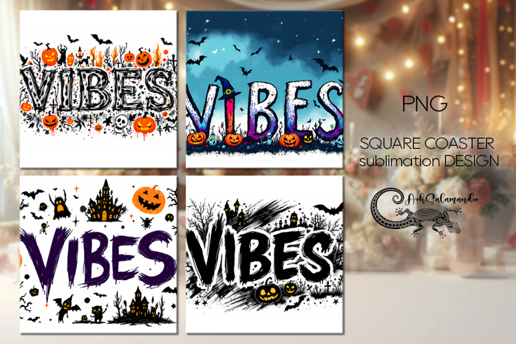 Funny halloween | 4 square coaster sublimation designs P2