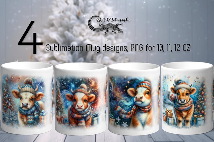 Christmas cow | 4 vintage Sublimation Mug design PLUS