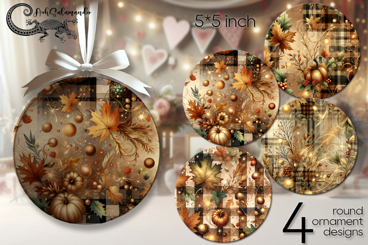 Abstract Autumn | 4 Round ornament sublimation designs P2