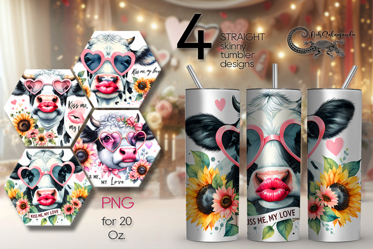 Cow with lowers | 4 western tumbler sublimation designs PL2