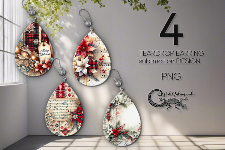 Vintage Christmas | 4 xmas Teardrop earring Sublimation PL2