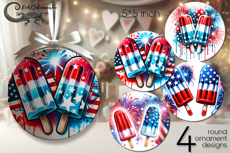 USA flage | patriotic round ornaments sublimation PL2