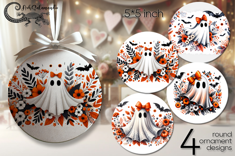 Cute ghost | halloween round ornaments sublimation design P2