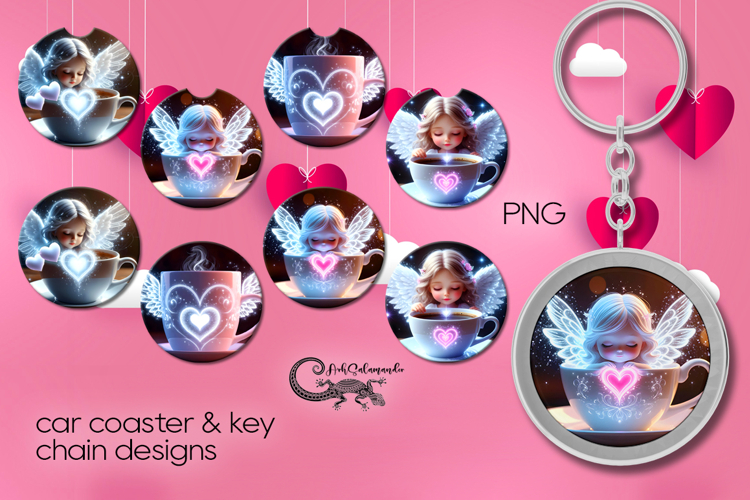 Valentine coffee | 4 car coaster & 4 key chain designs P2