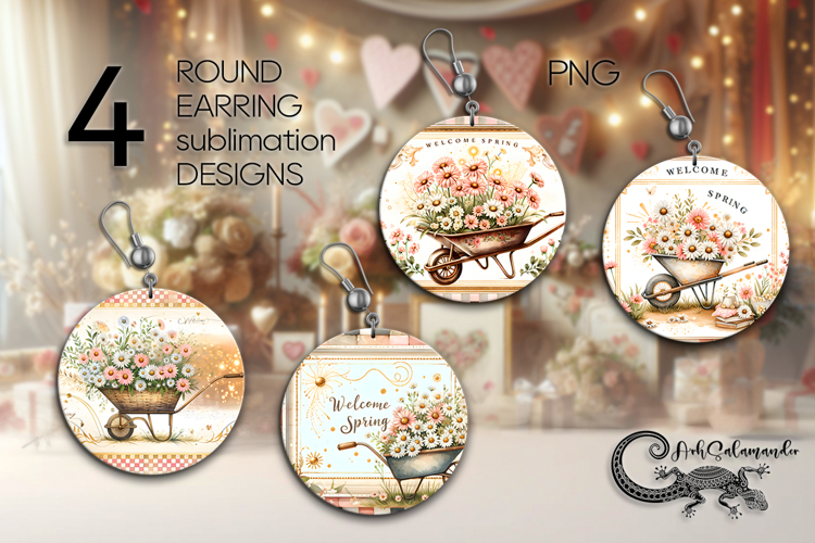 Vintage Spring | 4 Round Earring Sublimation designs PL2