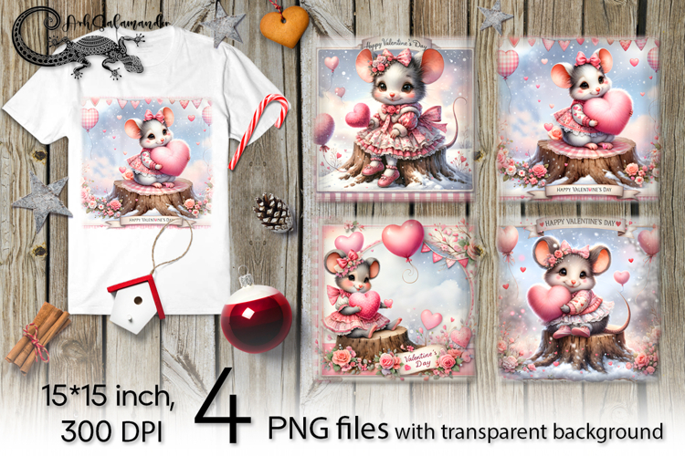 Valentine mouse | 4 love PNG Sublimation designs P