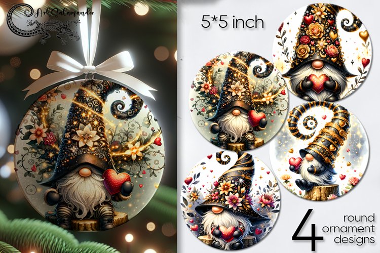 Valentine gnome| 4 round ornaments sublimation designs2