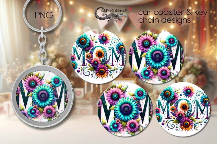 Moms flower | Car coaster & key chain sublimation design P2