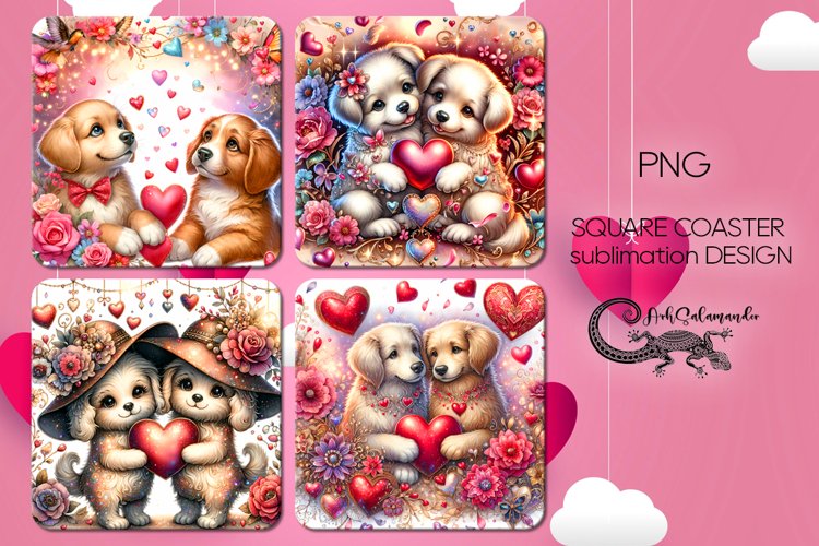 Love dog | valentine square coaster sublimation design