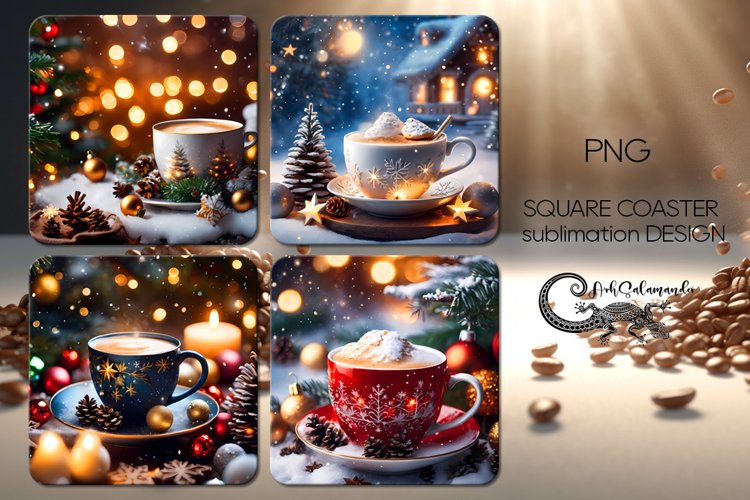 Christmas Coffee | 4 square coaster sublimation designs PL2