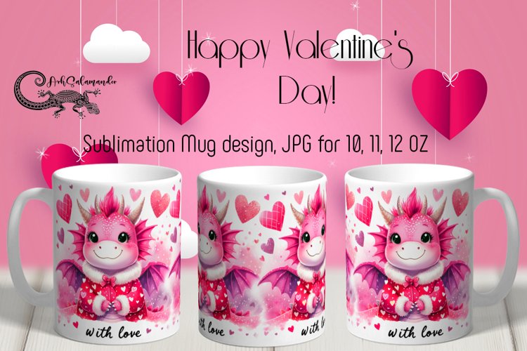 Valentine dragon | LOVE pink Mug sublimation design PLUS2 example image 1