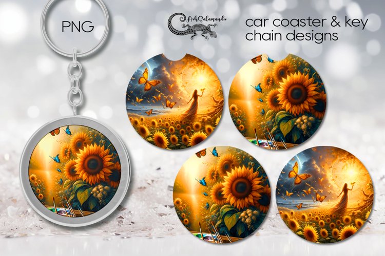 Romantic sunflowers | Car coaster   key chain sublimation P2