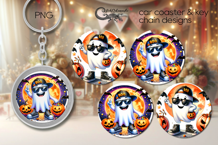 Funny ghost | Halloween Car coaster & key chain design PL2