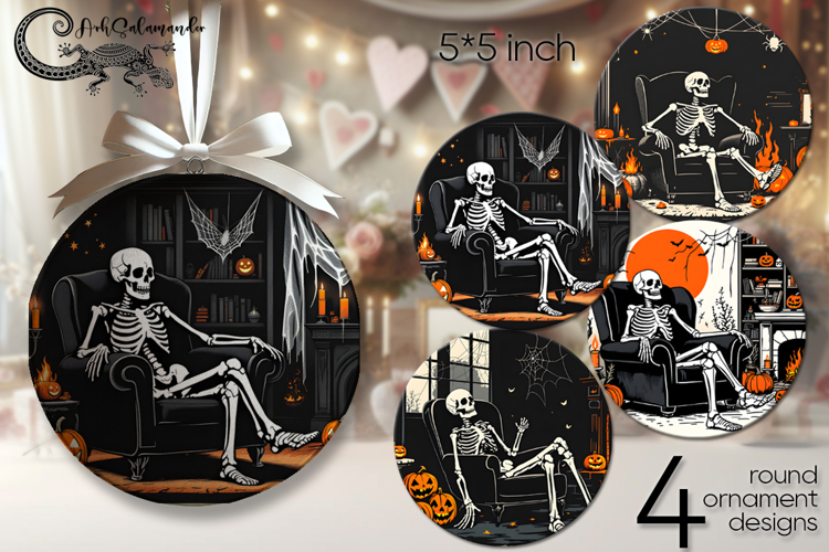 Vintage halloween | retro round ornaments sublimation design