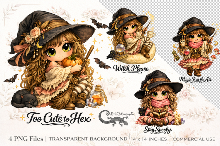 Cute witch | 4 magic PNG Sublimation designs