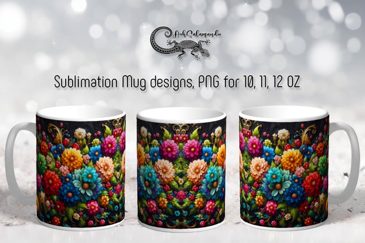 Flowers in black background | Mug Sublimation design PLUS