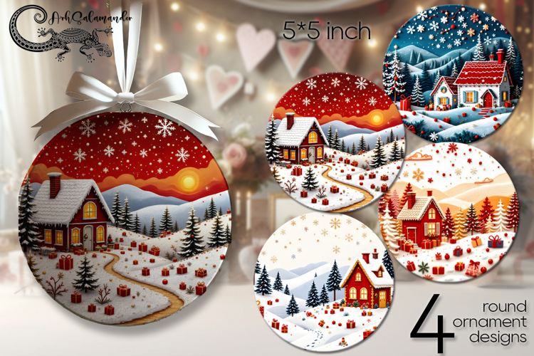 Embroidery landscape | xmas round ornaments sublimation P2