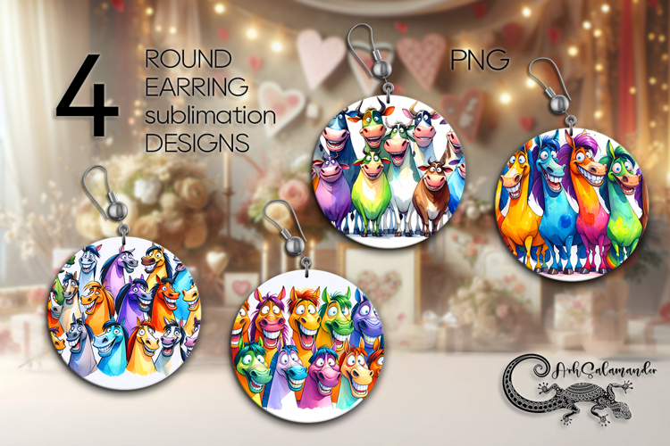 Funny pets | 4 Cartoon style Round earring sublimation PL2