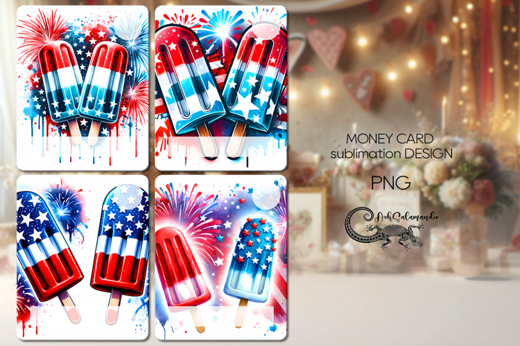 Patriotic USA flag | 4 Money Card Sublimation designs PL2