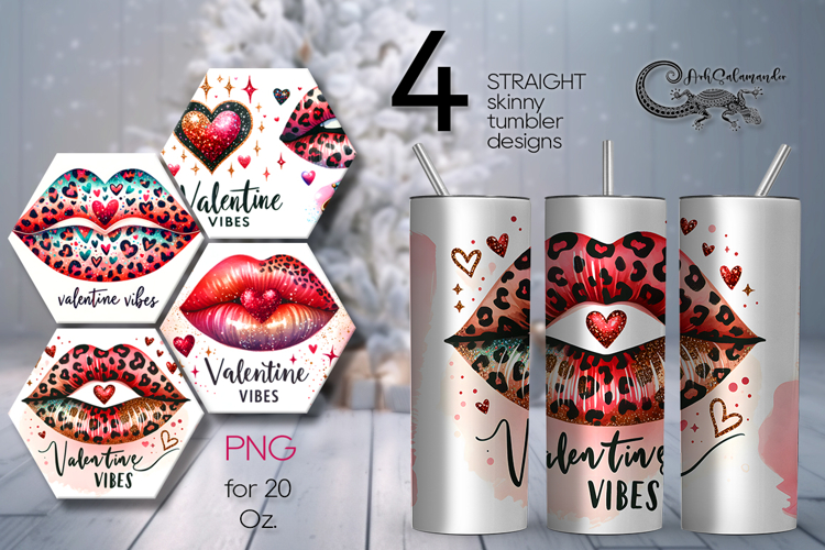 Valentine lips | 4 Skinny tumbler sublimation designs P2