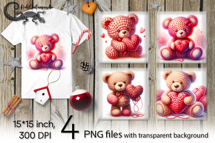 Valentine teddy bear | 4 PNG Sublimation designs P2