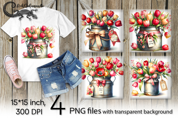 Hello Spring | 4 flowers PNG Sublimation designs P