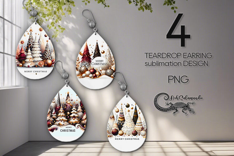 Christmas tree | xmas Teardrop earring Sublimation design P2 example image 1