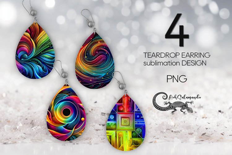 Abstract bright earring | Teardrop sublimation design PLUS2