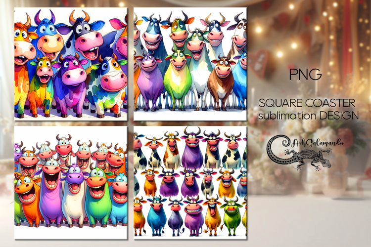 Funny animals | cartoon square coaster sublimation design P2
