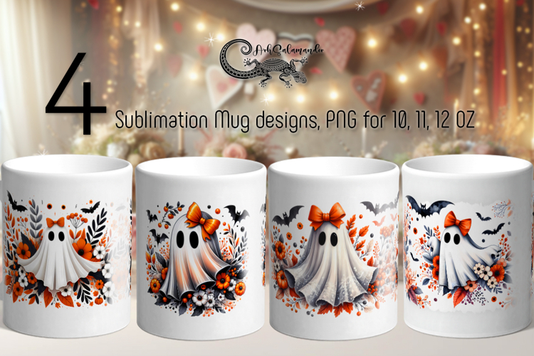 Cute ghost | 4 Funny Halloween Sublimation Mug designs PLUS2