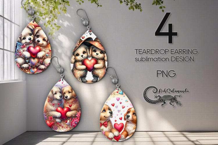 Valentine dog | 4 love teardrop earring sublimation designs