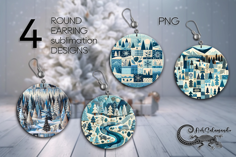 Christmas landscape | Round earring Sublimation designs PL2