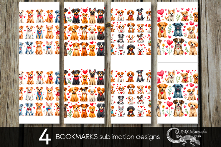 Valentine dog | 4 love bookmarks sublimation designs