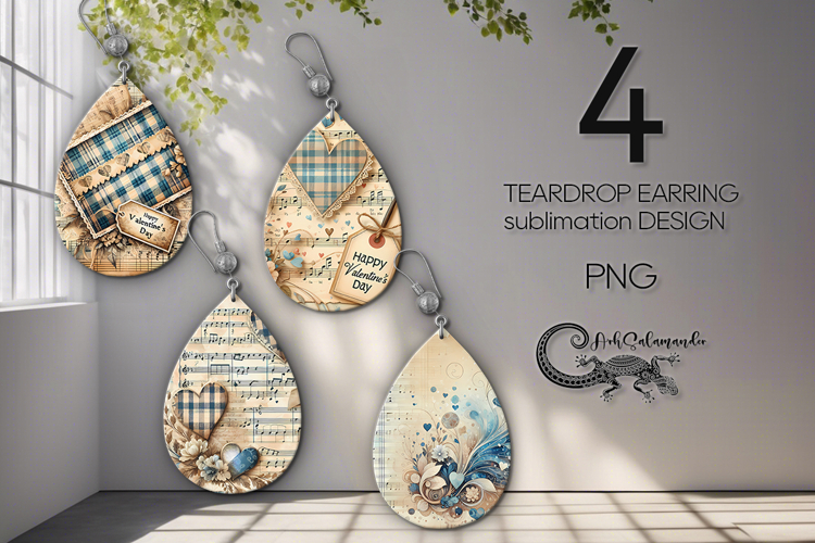 Valentine music | 4 sublimation Teardrop Earring designs P2