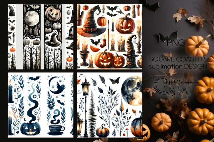 Halloween brushstroke | square coaster sublimation design P2