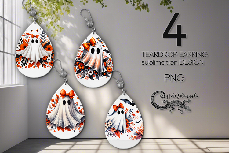 Cute ghost | 4 Funny Teardrop Earring Sublimation designs P2