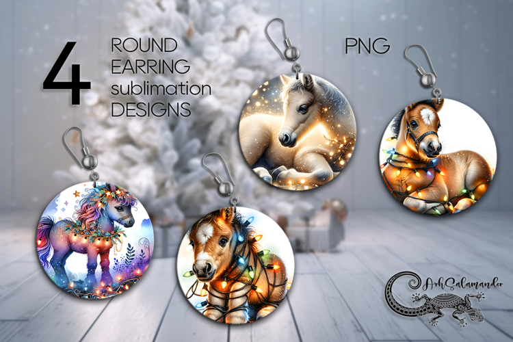 Christmas horse & garland | 4 xmas Round earring Sublimation
