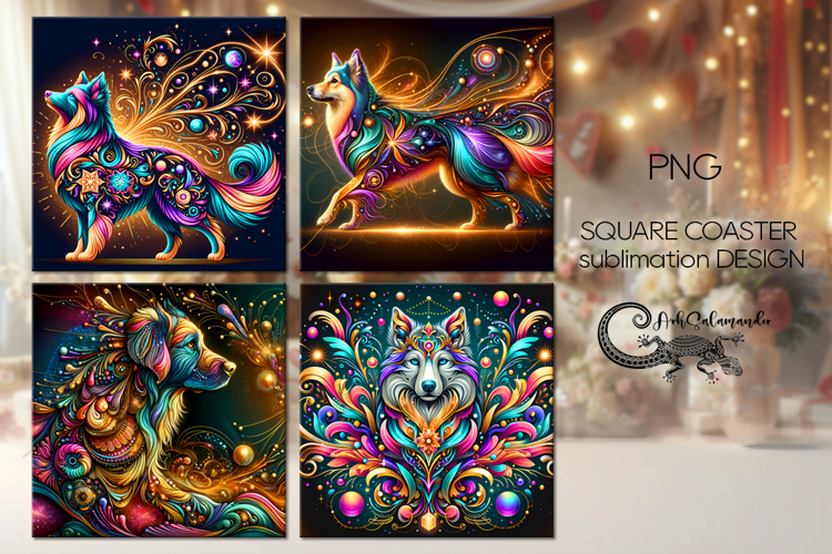Fantasy dogs | 4 mystic square coaster sublimation designs