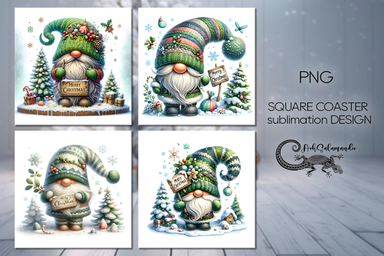 Christmas gnome | 4 xmas square coaster sublimation PL2