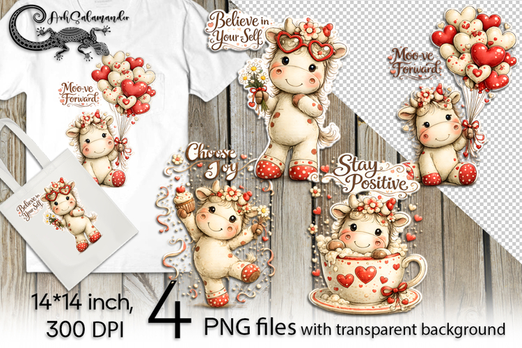 Inspiring inscription cow | 4 positive PNG designs