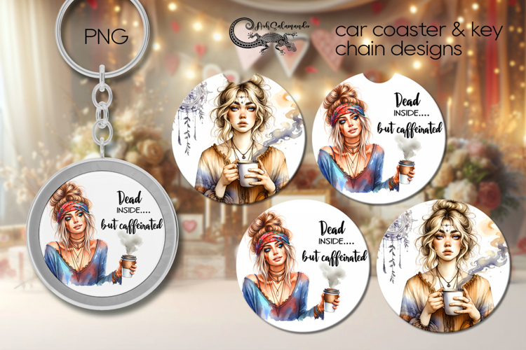 Coffee girl | Car coaster & key chain sublimation design PL2