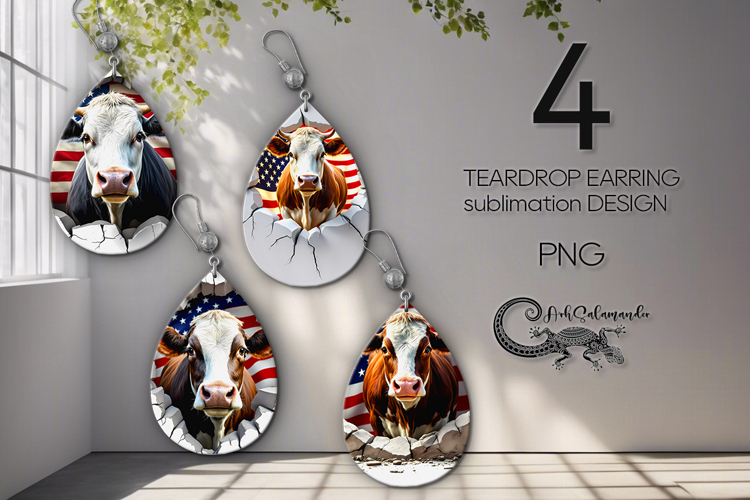 Cow in wall | teardrop earring sublimation design PL2