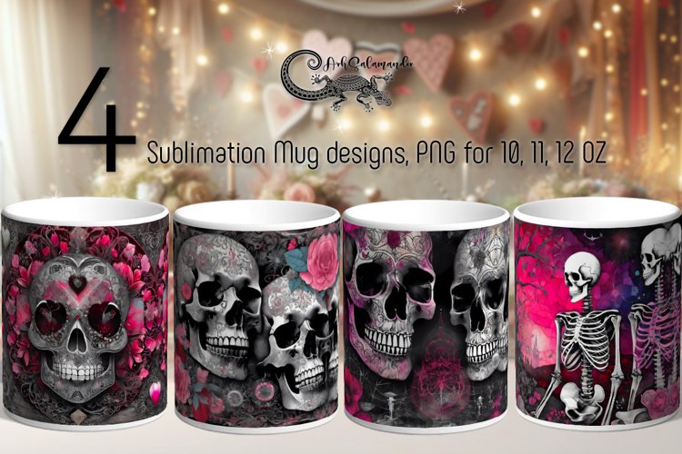 Valentine skull | Skinny tumbler sublimation design P2