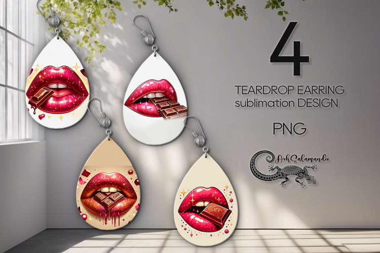 Lips Valentine Sublimation | 4 teardrop earring designs P2