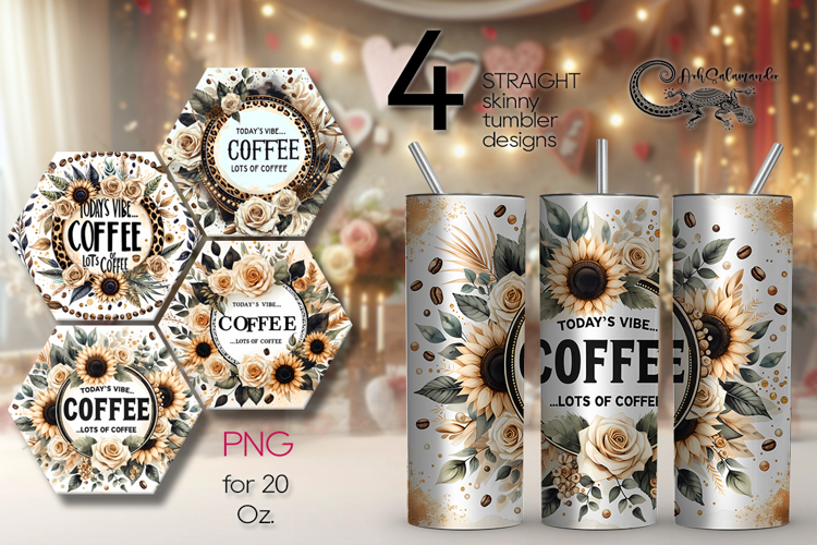 Coffee & flowers | 4 Sublimation Tumbler Designs, P2